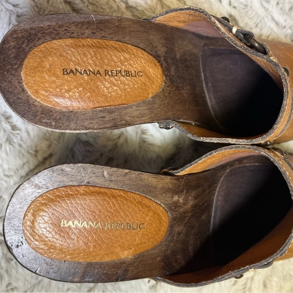 Y2K Vintage Style Banana Republic Women's Leather Wooden Clogs Boho Chic 
Size10 - Picture 6 of 9